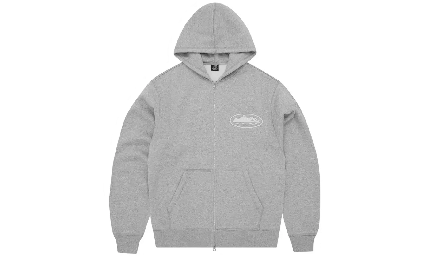 Corteiz Island Puff Print Zip Hoodie Heather Grey