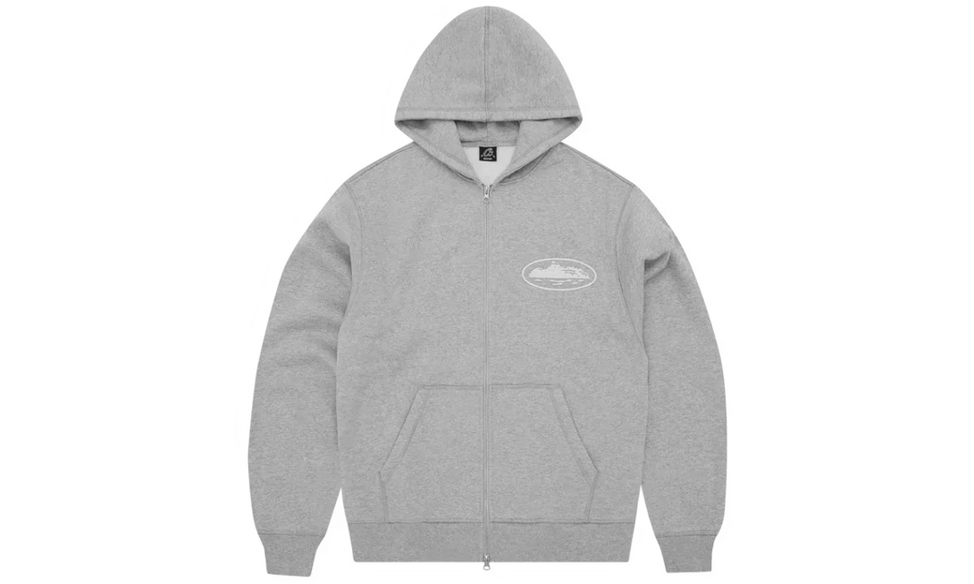 Corteiz Island Puff Print Zip Hoodie Heather Grey